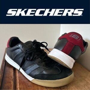 Skechers Zinger Leather Low Top Lace Up Lifestyle Black Red Sneakers Men's 11